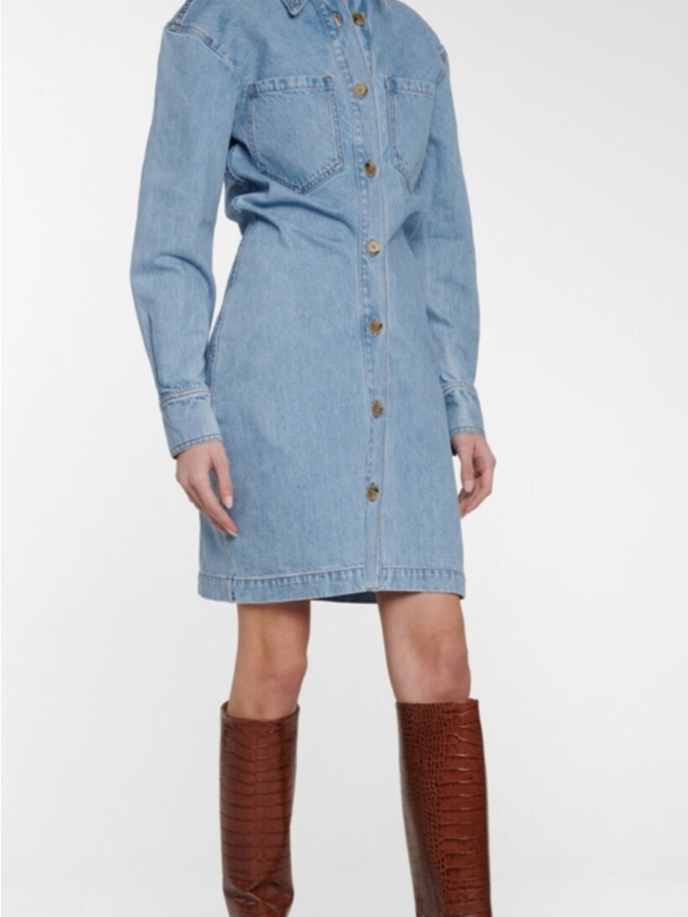 Nanushka Light Blue Denim Button-Front Long-Sleeve Dress
